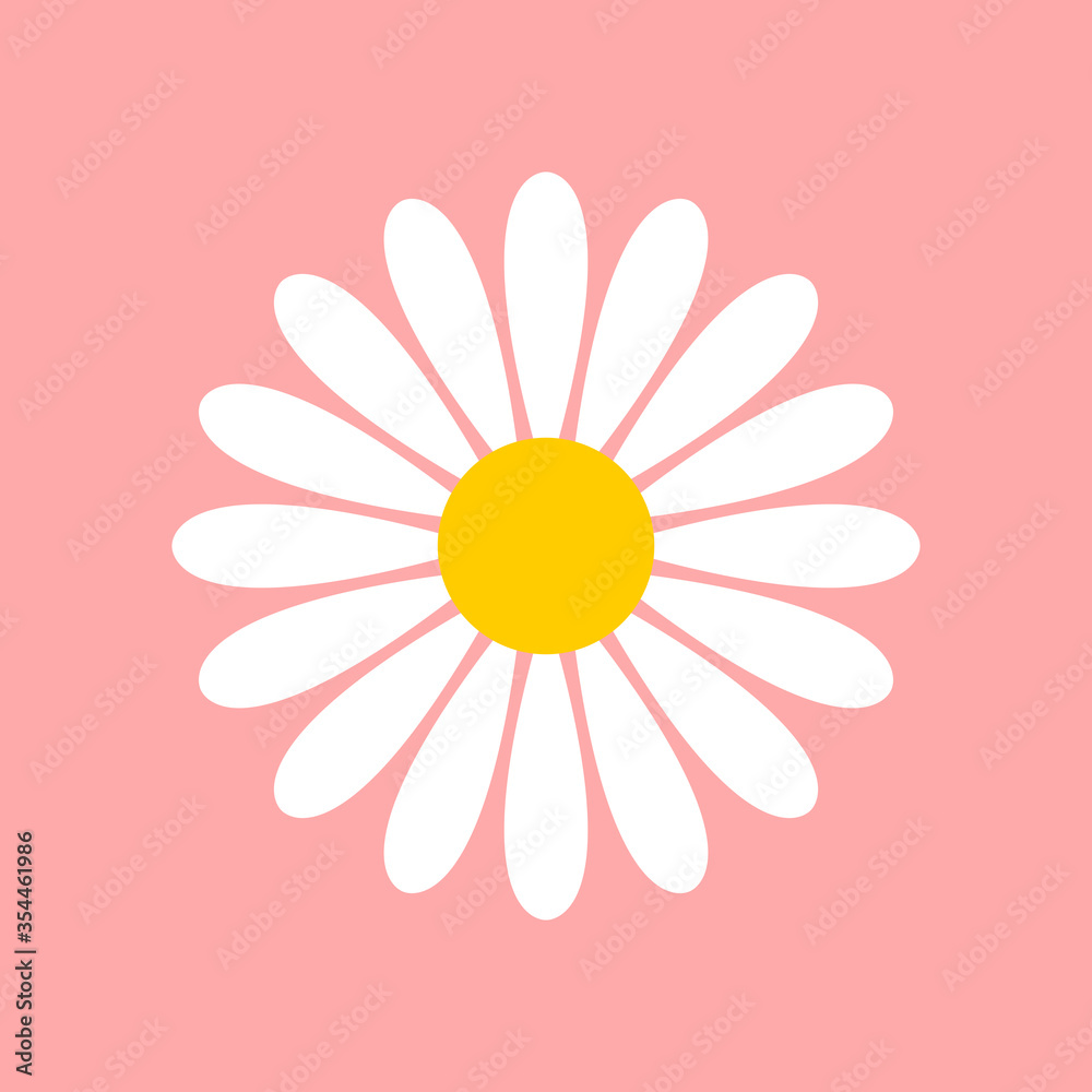 Fototapeta premium Kwiat stokrotki na ikonę różowej powierzchni. Grafika wektorowa.