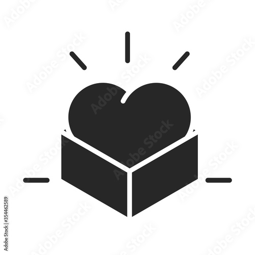 donation charity volunteer help social heart in cardboard box silhouette style icon