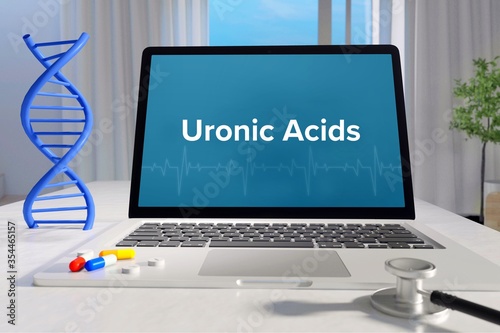 Uronic Acids. Medicine/healthcare. Computer in the office of a surgery. Text on screen. Laptop of a doctor. Science/health photo