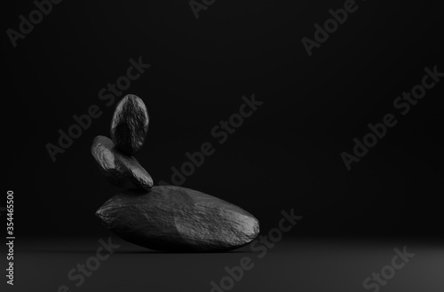 Stone podium product on black background. 3d rendering