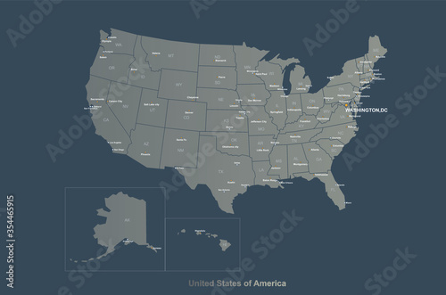 usa map. usa political map. vector map of us states named. 