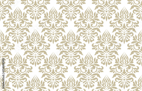 Vintage abstract pattern in damask style. Seamless vector background. White and gold texture. Elegance texture
