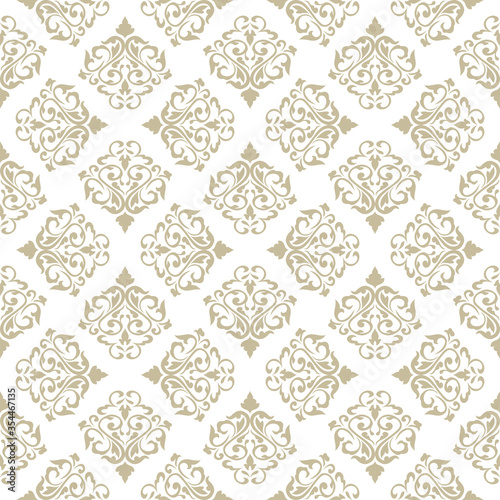 Vector vintage seamless floral damask pattern for wedding invitation or vintage abstract background. Elegance white and gold texture