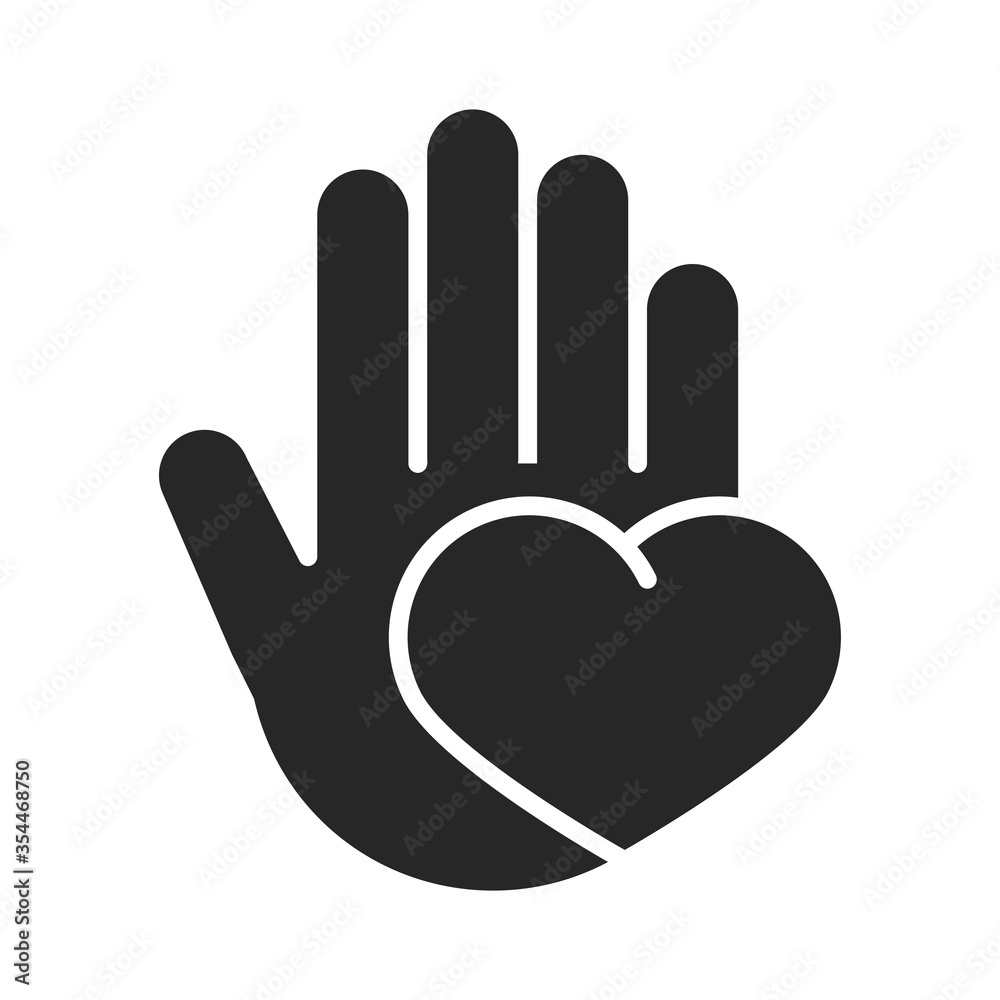 Fototapeta premium donation charity volunteer help social hand with heart love silhouette style icon