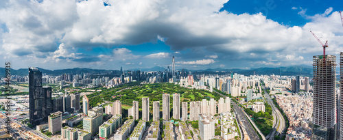 Fototapeta Naklejka Na Ścianę i Meble -  Skyline of high-rise urban skyline in Nanshan District, Shenzhen, China under clear sky