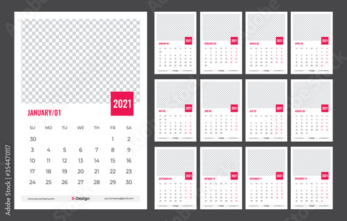 Wall calendar 2021 template, date planner, happy new year calendar design