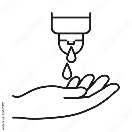 antibacterial and drops falling to the hand, line style