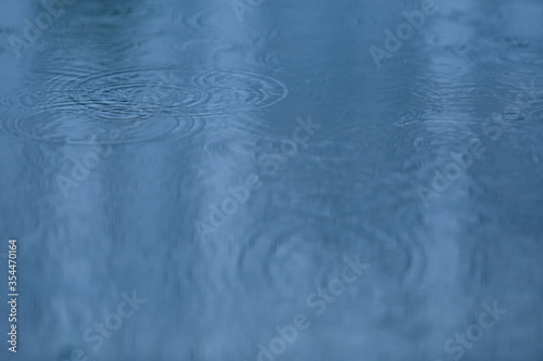 Raindrops on a water surface - a rainy weather background