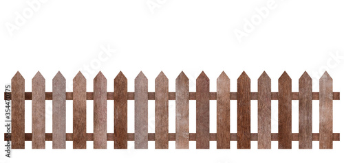 Wooden fence isolated on white background with parallel plank old. Object with clipping path