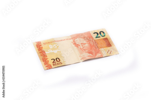 Brazilian money isolated on white background. Bills called Reais (Real).