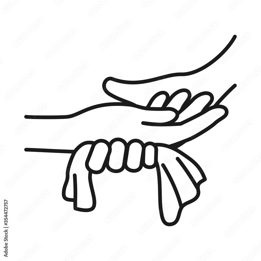 Fototapeta premium hands drying off with a paper towel, line style