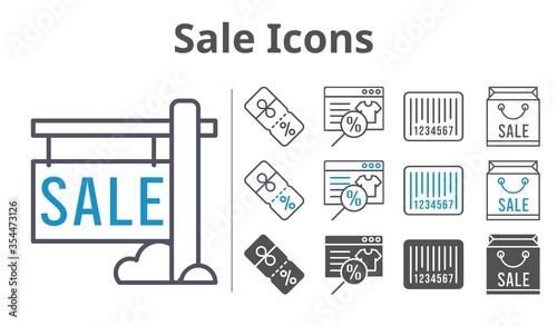 sale icons icon set included online shop, shopping bag, sale, discount, barcode icons
