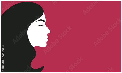 Beautiful side view face woman on red background vector illustration. Woman design concept  background