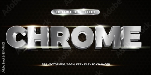 Text effect in 3d Chrome words, font styles mockup theme editable gradient metal silver and white color with light concept	