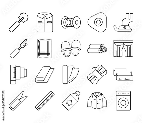 ruler and sewing icon set, line style