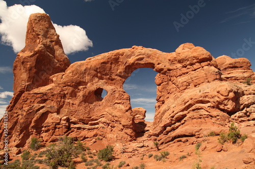 Turret Arch viewed from The Windows Trail in Arches National Park  Utah