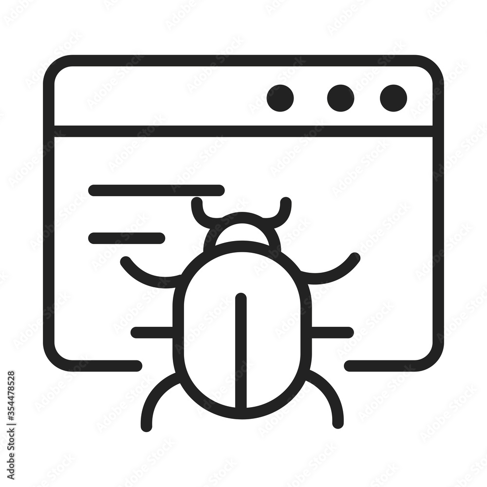 cyber security and information or network protection website virus infection line style icon
