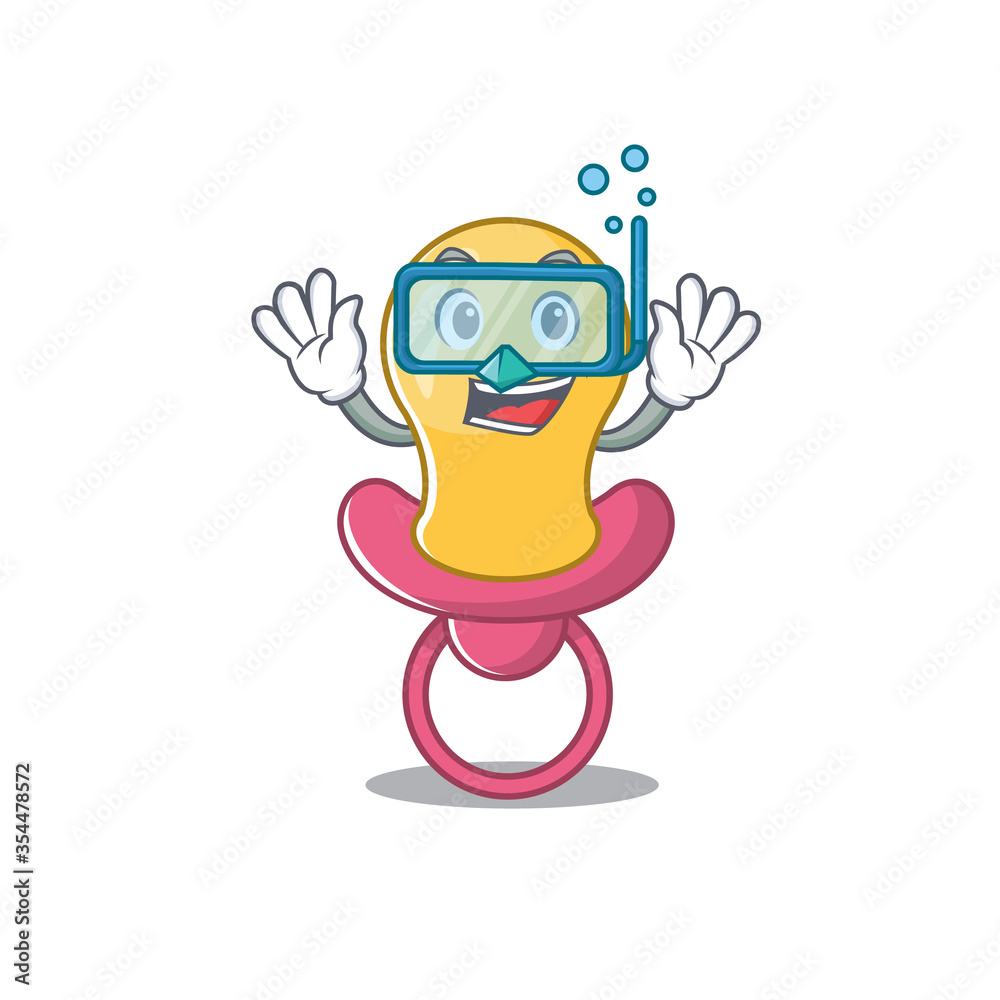 Baby pacifier mascot design swims with diving glasses