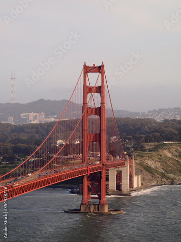Aerial of Golden Gate Bridge, San Francisco Bay, and cityscape