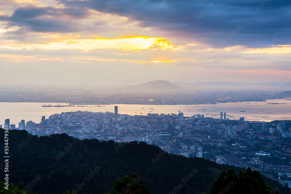 George Town City view from Penang Hill during dawn