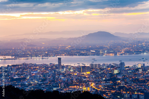George Town City view from Penang Hill during dawn photo