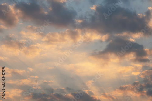 Fototapeta Naklejka Na Ścianę i Meble -  Beautiful sunset sky above clouds with dramatic light