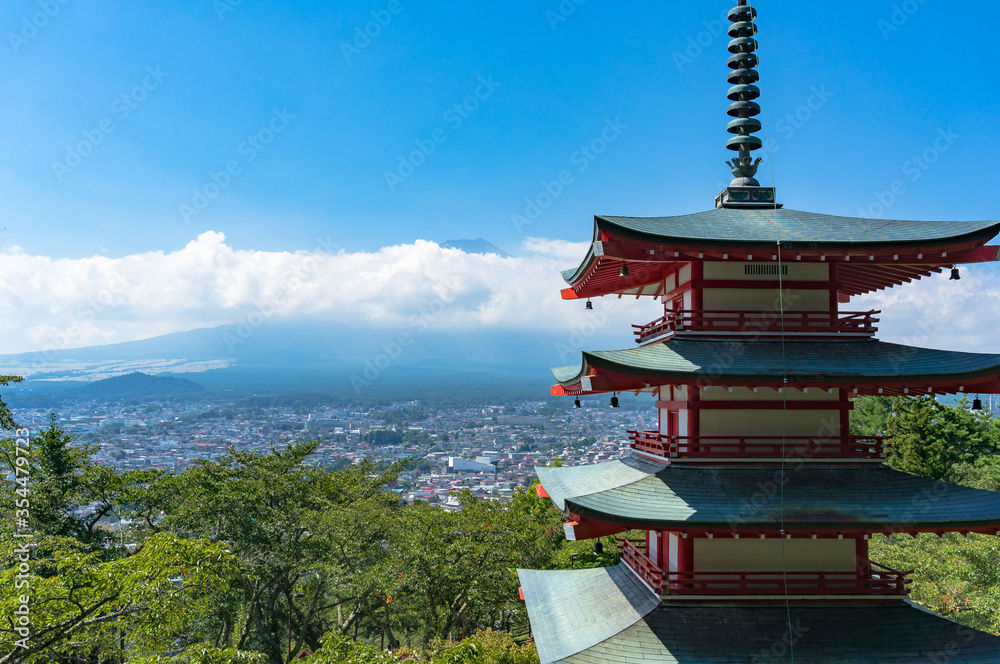 Beautiful landscape with Shureito pagoda and Mount Fuji Beautiful landscape with Shureito pagoda and Mount Fuji