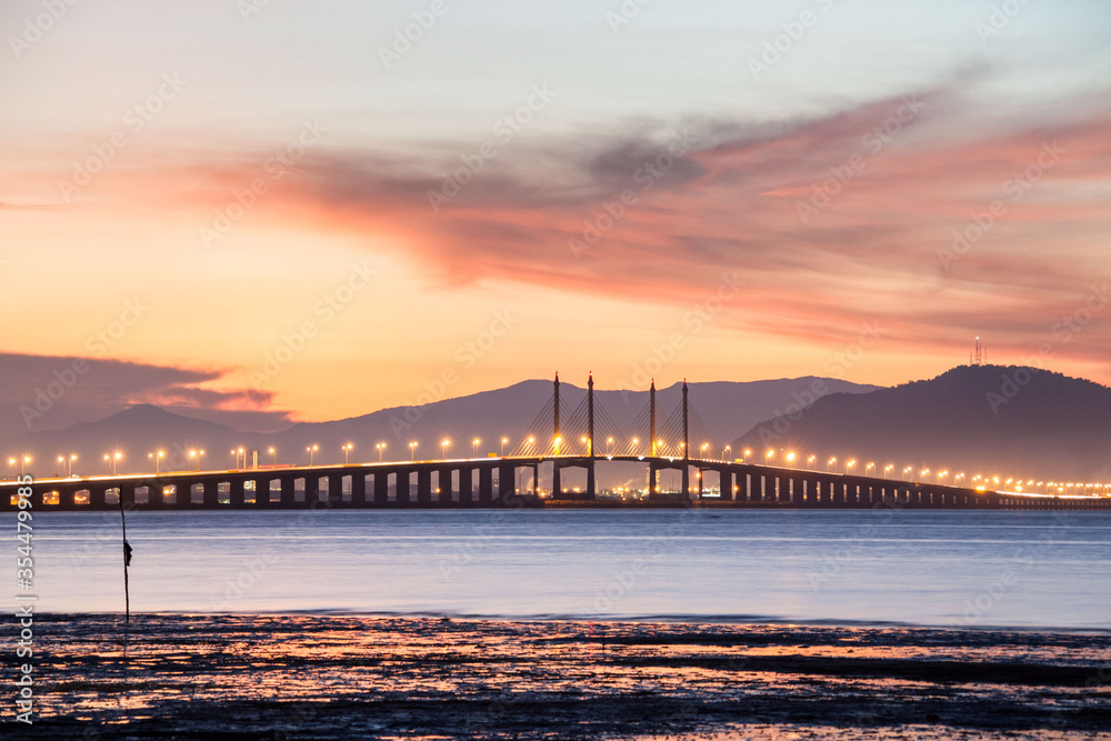 Penang Bridge view from the shore of George Town, Malaysia Penang Bridge view from the shore of George Town, Malaysia