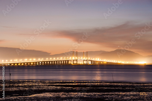 Penang Bridge view from the shore of George Town  Malaysia