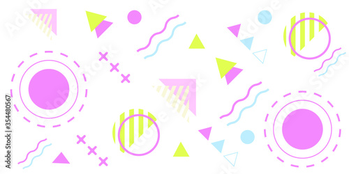 Pastel color abstract geometric composition background. Abstract dynamic geometric background applicable for Covers, Voucher, Posters, Flyers and Banner Designs. Retro vintage 80 memphis style. 