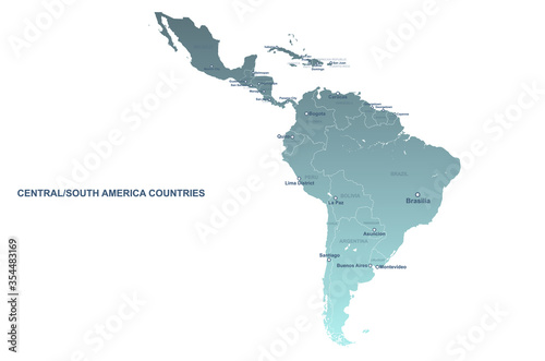 south american countries map. vector map of latin america. central, south america map. 