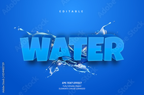 3D Water Blue Text Effect Editable Premium Vector