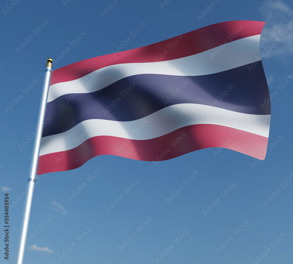 flag of thailand on blue sky background with clipping path 3D illustration. 3D rendering illustrations. flag of thailand on blue sky background with clipping path 3D illustration. 3D rendering illustrations.