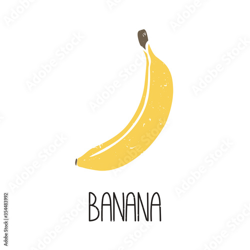 Ripe colored caption banana symbol isolated on transparent background. Colorful pictogram original design. Can be used for infographics, identity or decoration. Vector hand drawn illustration