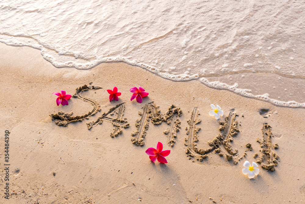 the name of the island of samui on the sand in thailand the name of the island of samui on the sand in thailand