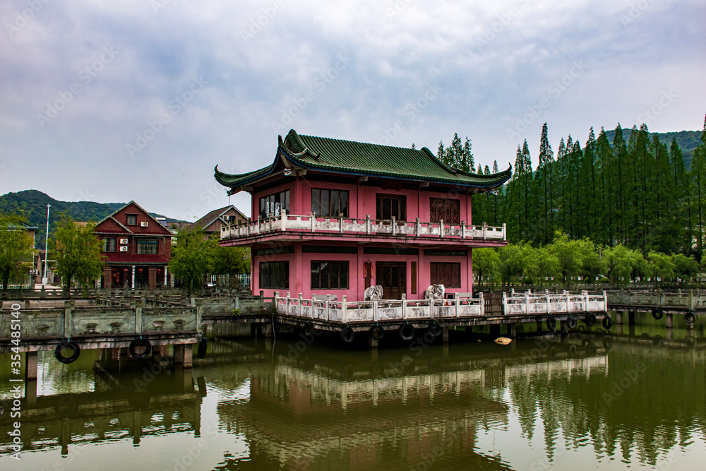 Pink building in Zhejiang Province, China