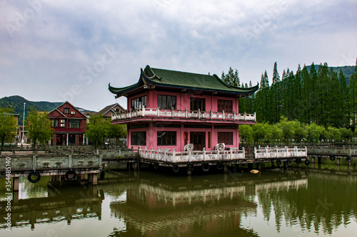 Pink building in Zhejiang Province, China