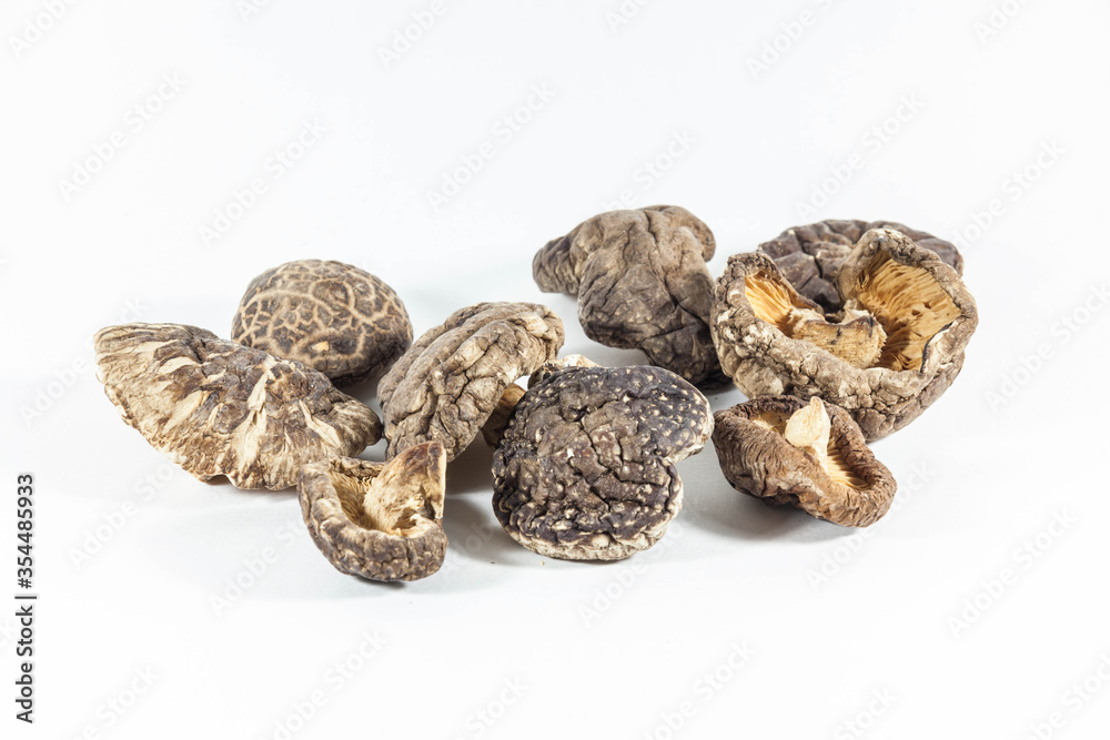 Dried mushroom in a white isolated background Dried mushroom in a white isolated background