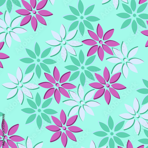 Seamless 3D Flower Pattern - Textile - Background - Wallpaper - Vector