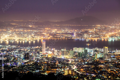 George Town city view from Penang Hill, Pulau Pinang Malaysia
