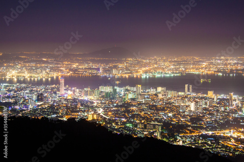 George Town city view from Penang Hill, Pulau Pinang Malaysia