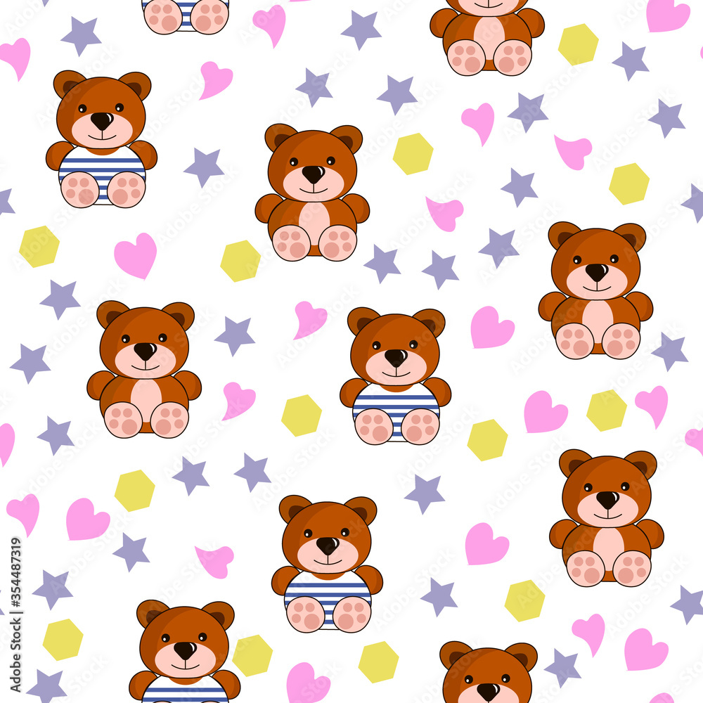 Bear children toy. Seamless pattern on a white background. Children illustration with animals. Vector illustration Bear children toy. Seamless pattern on a white background. Children illustration with animals. Vector illustration