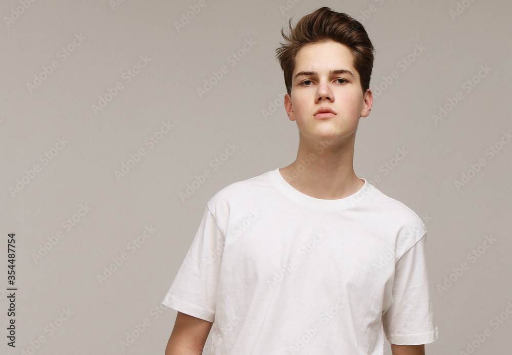 Young Male Model wearing white t-shirt