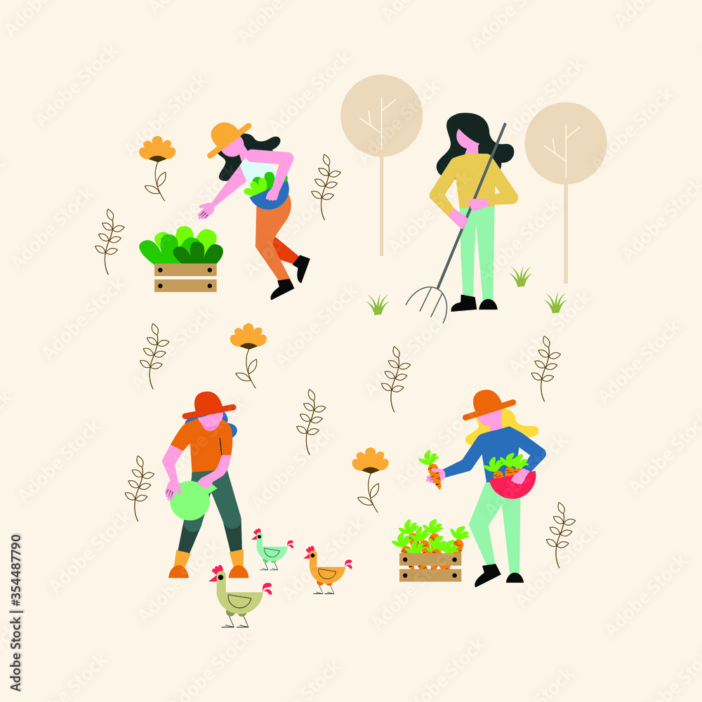 Farmers workers vector illustration set in flat style Farmers workers vector illustration set in flat style