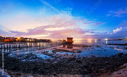Tan Jetty of George Town, Penang view during sunrise with a hut