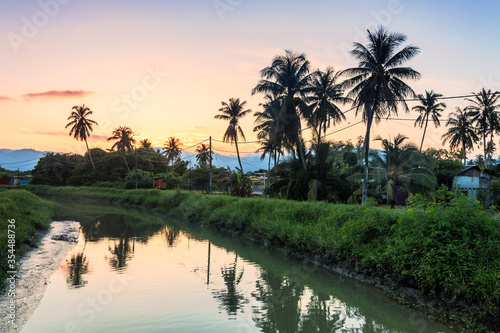 Village river reflection of sunrise view in Balik Pulau, Penang © keongdagreat