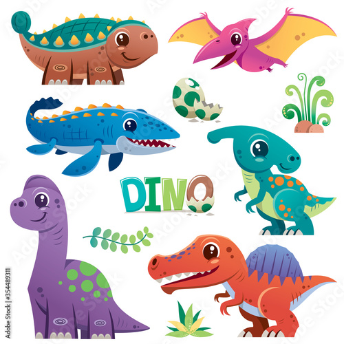 Vector illustration of Cartoon Dinosaur Character Set