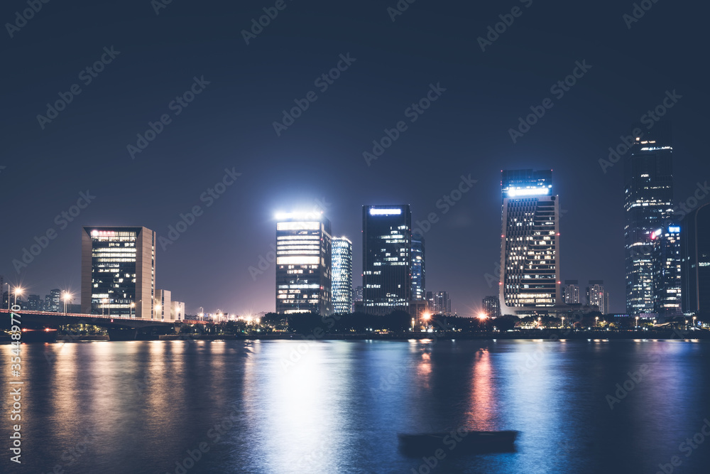 Night view of CBD building landscape in Fuzhou