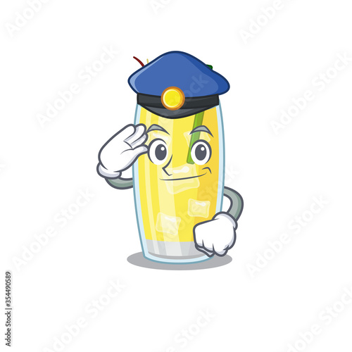 Police officer cartoon drawing of pina colada cocktail wearing a blue hat