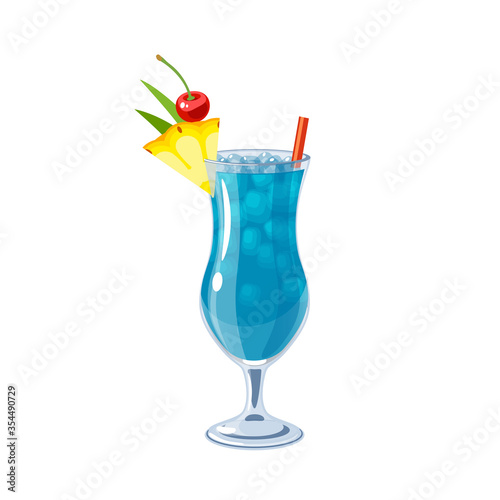 Blue Hawaii alcoholic cocktail, vector illustration cartoon icon isolated on white.